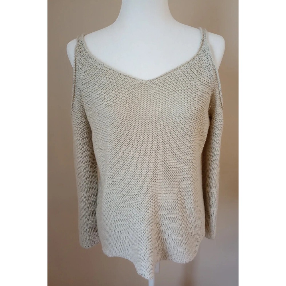 Alya Ladies Cold Shoulder Long Sleeve Knit Sweater Medium Oatmeal